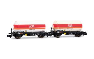SNCF, 2-tlg. Set 2-achs. Gaskesselwagen, AGA Progas, wei� - Arnold HN6720 Spur N