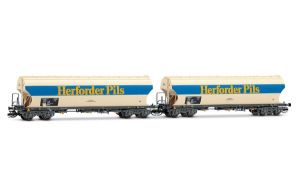 DB, zweiteiliges Set vierachsiger Getreidesilowagen Herforde - Arnold HN9749 Spur TT