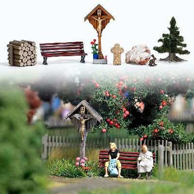 Wegkreuz mit Zubeh�r H0 - Busch 1148 Spur H0