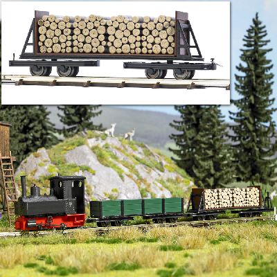 Flachwagen mit Holzladung H0f - Busch 12247 Spur H0f