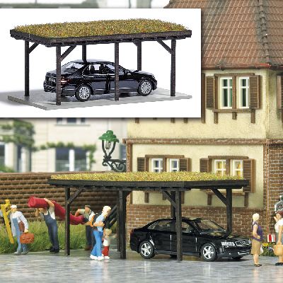 Carport mit Grasdach H0 - Busch 1482 Spur H0