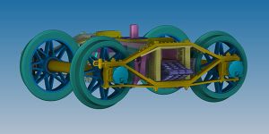 Flacheisenrahmen Drehgestell, gebremst, Speichenr�der SC - KM1 221533 Spur 1