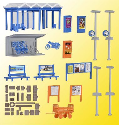 H0 Deko-Set Rund um den Bahnh - Kibri 38108 Spur H0