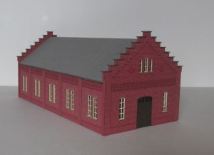 Maschinenhalle mit Ziegelfassade dunkelrot - Laffont H301 Spur H0