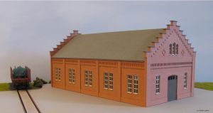 Maschinenhalle mit Ziegelfassade dunkelorange - Laffont H311 Spur H0