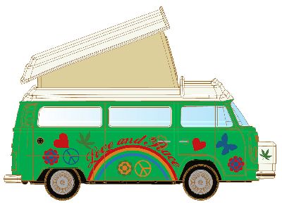 VW Bus T2 gr�n Camper Flower Power Faltd - Lemke LC3884 1:160