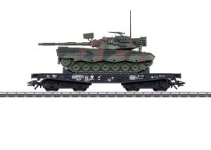 Schwerlast-Flachwagen Rlmmps Leo 1A1 - Maerklin 48879 Spur H0