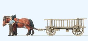 Leiterwagen. Bauer, 2 Pferde - Preiser 30416 Spur H0