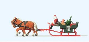 Schlitten, Weihnachtsmann, Pa - Preiser 30448 Spur H0