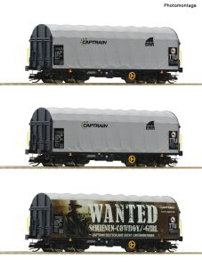 3er Set Schiebeplanenwagen Captrain - Roco 6680023 Spur TT