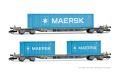 2-tlg. Set 4-achs. Container-Wagen, grau, beladen mit 2 x 20