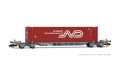 4-achs. Containerwagen, grau, beladen mit 1 x 45ft-Container