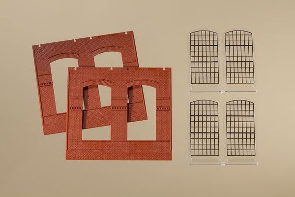 80504 Auhagen - H0 W�nde 2326B rot, Fenster - Spur H0