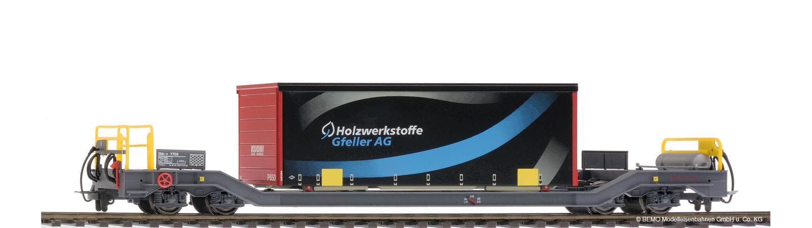 RhB Sbk-v 7708 mit Planenbehälter "Gfeller" schwarz