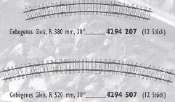 4294507 Bemo - H0m Code70 gebogenes Gleis R 520 mm 30°  10 Stück - Spur H0m