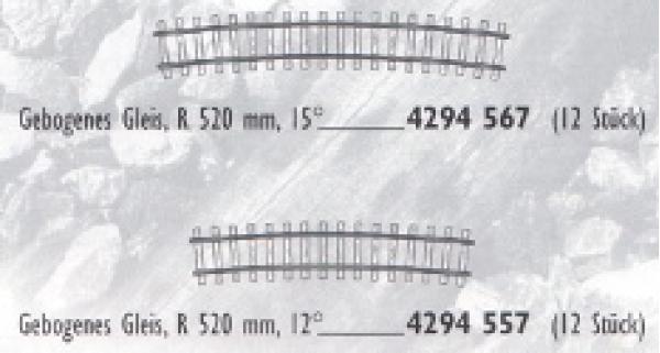4294557 Bemo - H0m Code70, gebogenes Gleis, R 520 mm, 12°  9  Stück - Spur H0m