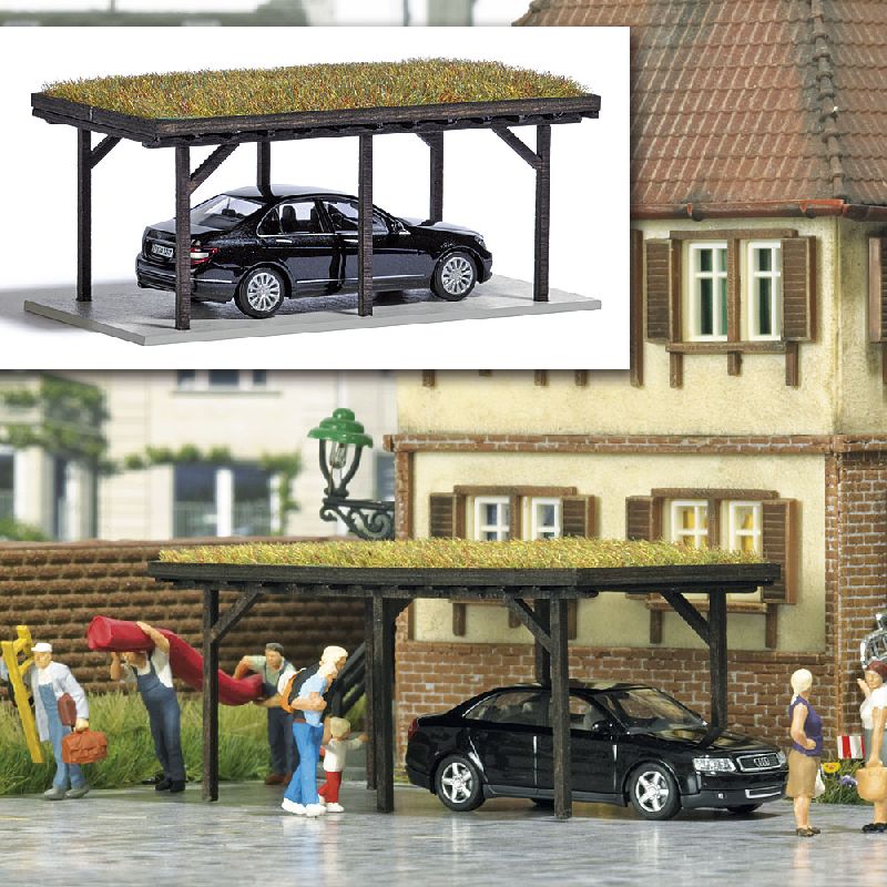 1482 Busch - Carport mit Grasdach H0 - Spur H0