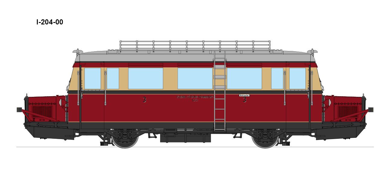 Mit Dachgepäcktrager, Lüchow-Schmarsauer- Eisenbahn, Dach niedrig, elfenbein/rot, Zierstreifen schwarz
