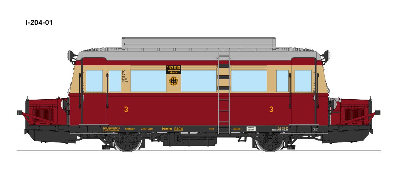 Mit Dachgepäcktrager, Bw Rheine, Dach hoch, elfenbein/rot, Zierstreifen schwarz