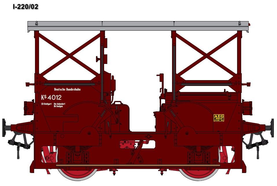 Art.-Nr.: I-220/02   DB Epoche IIIa, Ks 4012 Bw Aulendorf / Bh Saulgau Fabriknummer AEG 4558 Aufbau rot, 2-Licht-Spitzensignal Korbpuffer 2-fach geschlitzt mit diagonalen Streben