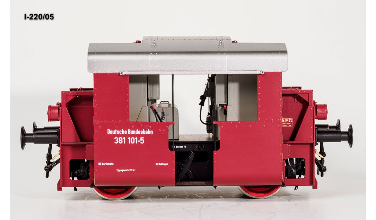 Art.-Nr.: I-220/05   DB Epoche IV, 381 110-5 BD Karlsruhe / Bw Haltingen Fabriknummer AEG 4561 Aufbau rot, 3-Licht-Spitzensignal Hülsenpuffer Mit Warnstreifen vorne und hinten