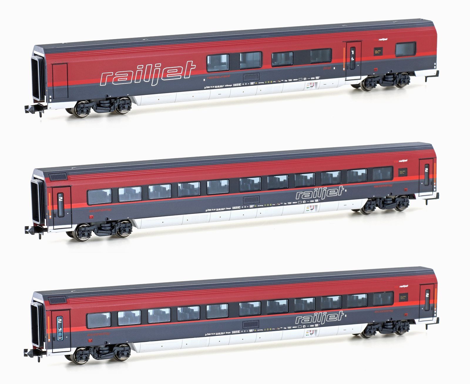 H25225 Hobbytrain - 3er Set Personenwagen Railjet der �BB 3er Set - Spur N