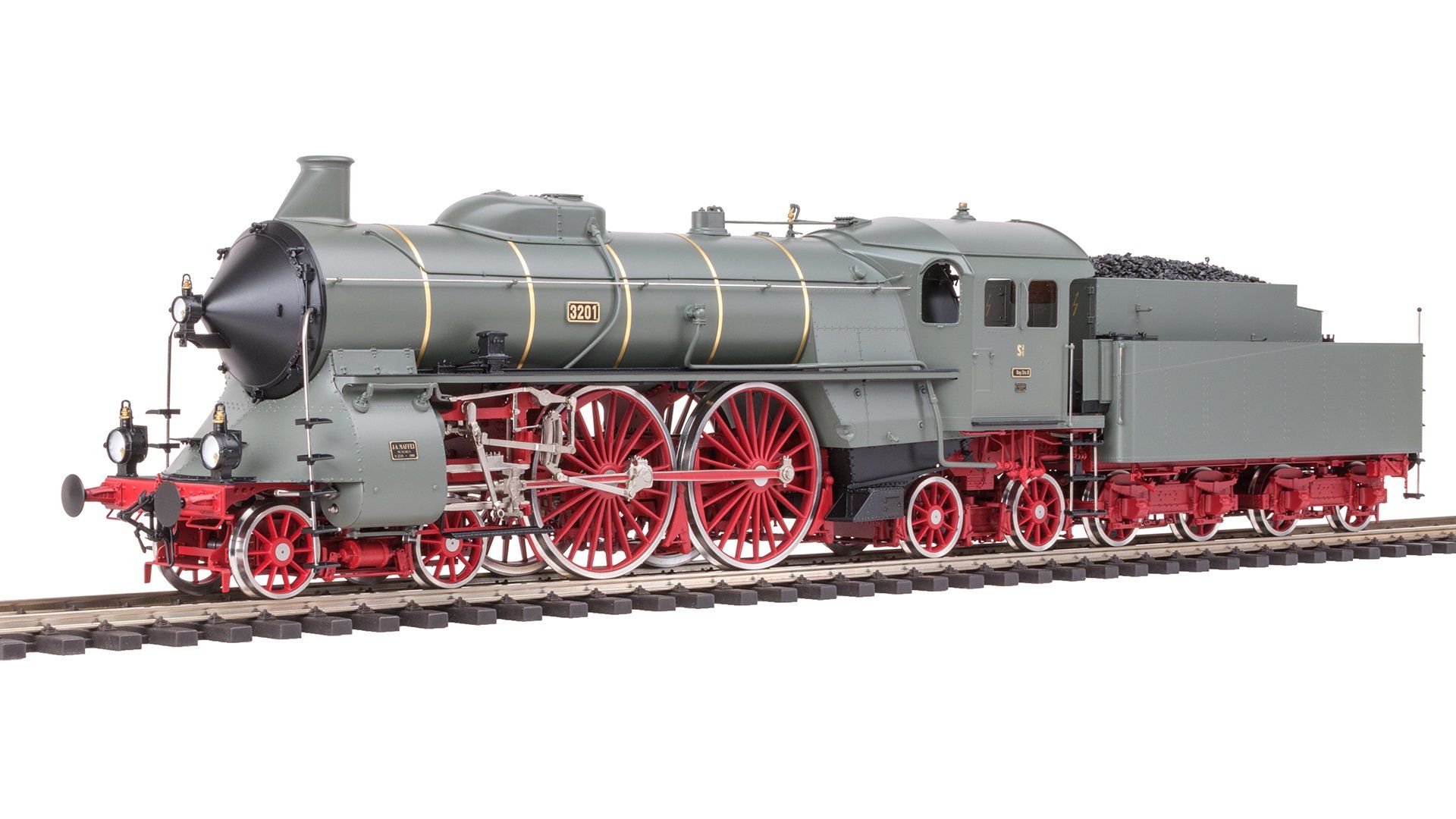 Zustand 1925 zur Verkehrsausstellung, Graue Münchner Kessel grau RAL 7009, Räder rot RAL 3003, Kesselringe RAL 7009, 3x Petroleumlaternen