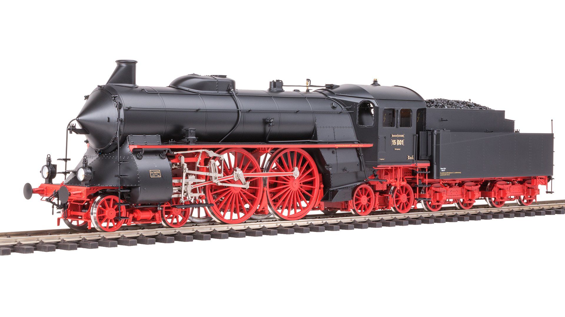 Zustand 1927 (fiktive Variante), Kessel schwarz RAL 9005, Räder rot RAL 3000, Kesselringe RAL 9005, 3x Petroleumlaternen