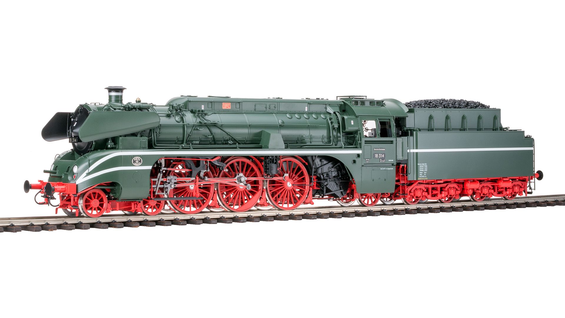 RBD Halle Bw Halle P, Zustand 1962, RAL 6009 tannengrün / 3000 feuerrot, Kohlefeuerung, Tender 2’2 T34, Kaminring