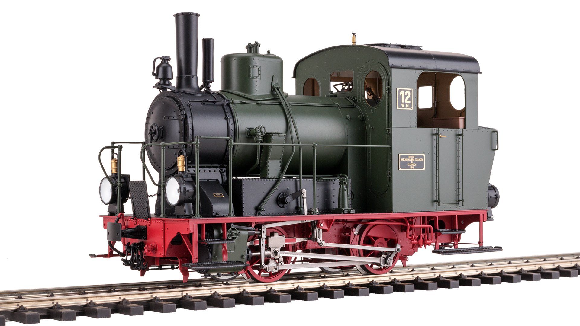 RAL 6007/9005, Hardy Bremse, Türe zwischen Kohlekasten, 2x Petroleumlampen, Zustand 1913