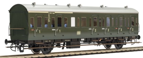 B (ex BC-21) DRO Ep. IIIb 1./2. Kl,Einheits-Abteilwagen D-21. Beschriftungsvariante A, B, C. Premium Edition aus Messing und Edelstahl. Innenbeleuchtung schaltbar, Federpuffer, Schraubkupplungen austauschbar, Kurzkupplung mit Kulissenf