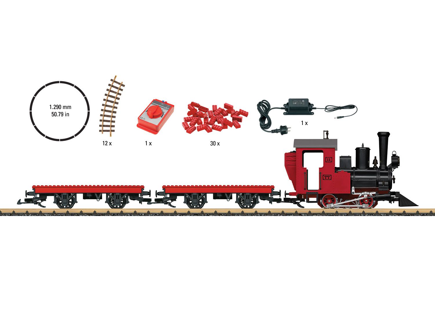 90463 LGB - Startset Bausteinzug mit 2 Flachwagen - Spur 2m