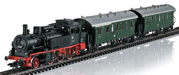 Dampflok BR 74 DB mit zwei Einheitspersonenwagen davon eine Donnerbüchse ABi 1./2. Klasse und eine Donnerbüchse Bi 2. Klasse der DB aus Set 29013