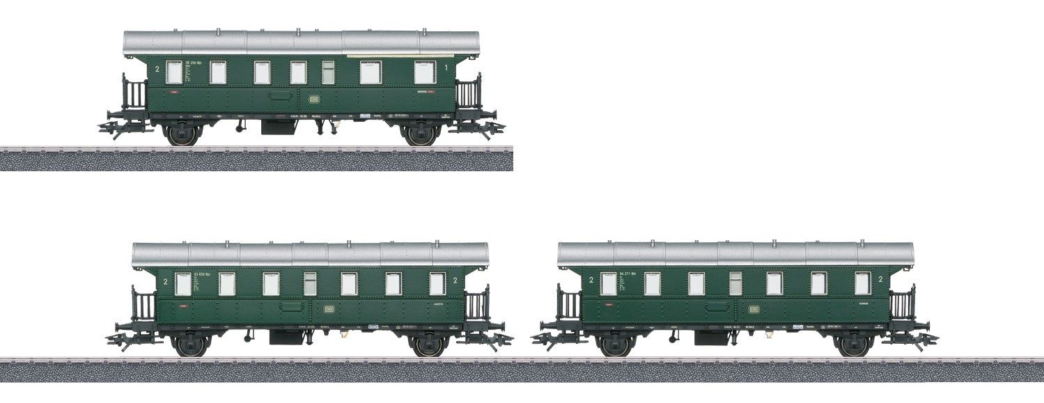 ohne OVP - verpackt in Styroeinsatz aus Startset 29243. 1x Einheitswagen ABiwe Donnerbüchse 1./2. Klasse und 2x Einheitswagen Bie Donnerbüchse 2. Klasse. DB Epoche III.