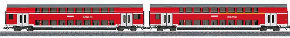 ohne OVP - verpackt in Ersatzverpackung! 2 Doppelstock-Nahverkehrswagen der Deutschen Bahn AG (DB AG). 1 Doppelstockwagen 1./2. Klasse DABza 756 und 1 Doppelstockwagen 2. Klasse DBza 751.