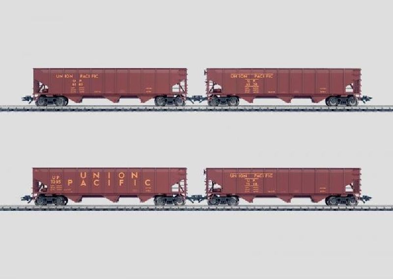 mit DC-Achsen und Fleischmann Profi-Kupplungen! Hopper Car H-70-1 der Union Pacific Railroad (U.P.). Bauart mit 3 Entladetrichtern