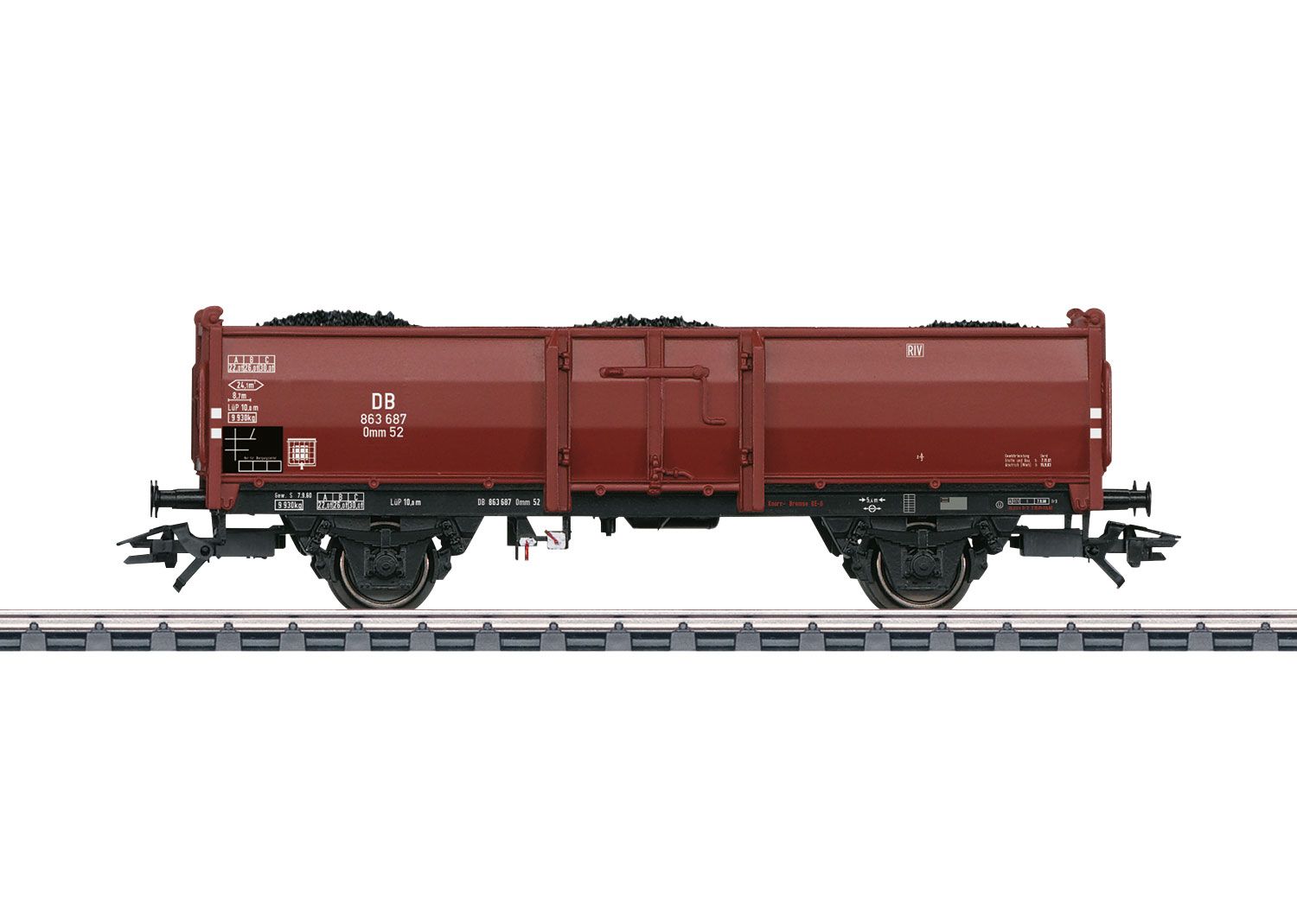 Wiederauflage. Offener Güterwagen Bauart Omm 52 beladen mit echter Steinkohle der DB in Ep.III