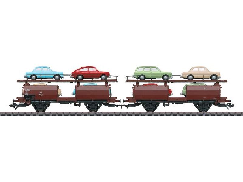 Autotransportwagen als Doppeleinheit Bauart Laae 52 der Deutschen Bundesbahn (DB), Epoche III.