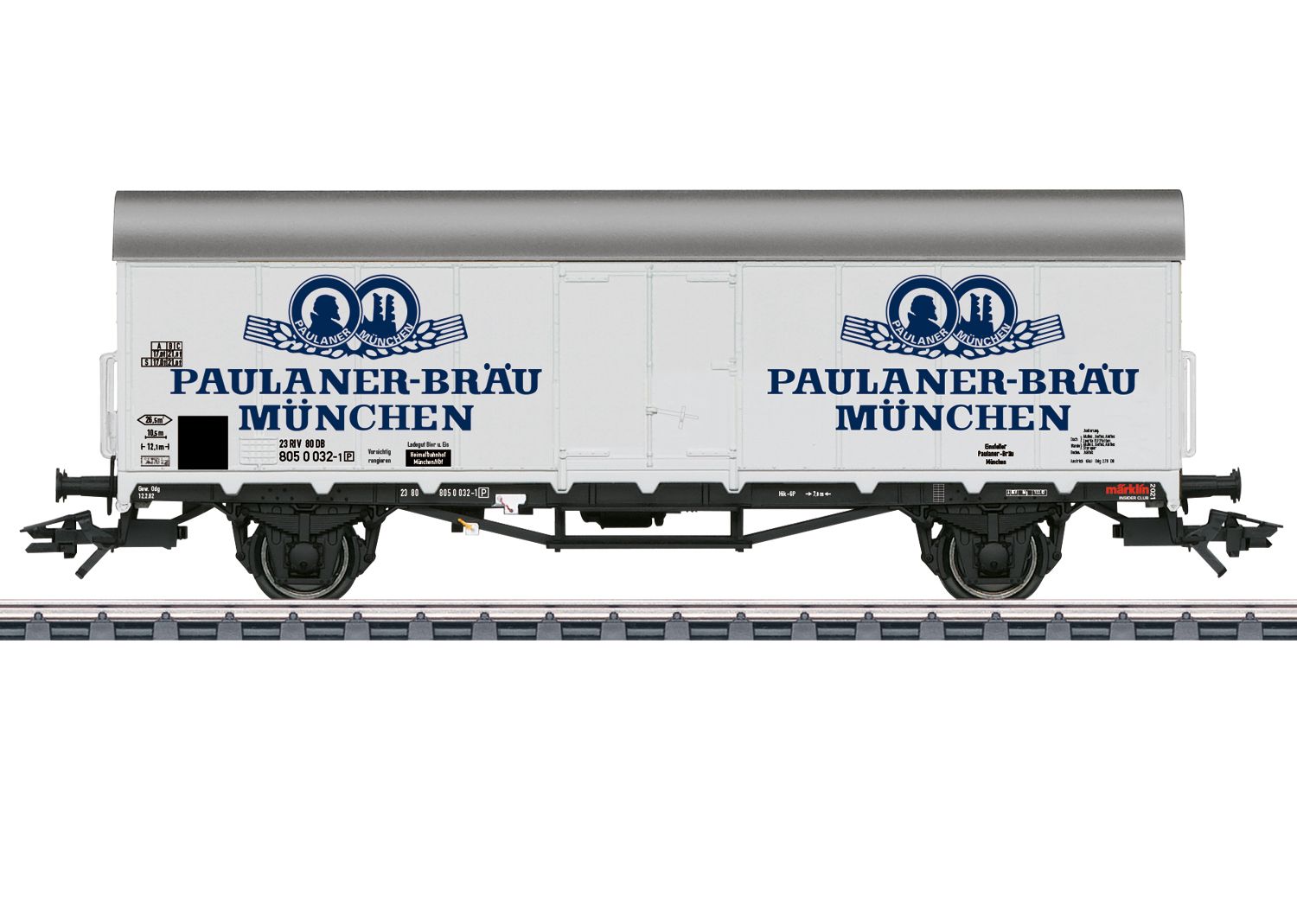 Privatwagen der Paulaner Brauerei, Zweiachsiger Bier-Kühlwagen mit isolierten, glatten Seitenwänden. Stirnseitig ohne hochliegende Bühnen
