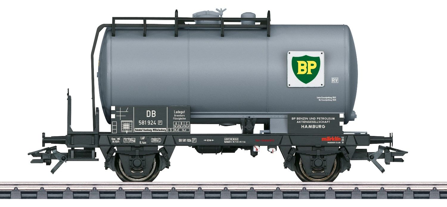 INSIDER-Jahreswagen Spur H0 2024. 2-achsiger Kesselwagen. Privatwagen der BP Benzin und Petroleum AG, Hamburg, eingestellt bei der Deutschen Bundesbahn (DB). Betriebszustand der Epoche III.