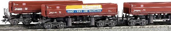 Aufschrift " Kümmel,Sand,Kies & Recycling" bei einem Wagen, Bauart Fas 126,Mulden Kippbar,Eurotrain
