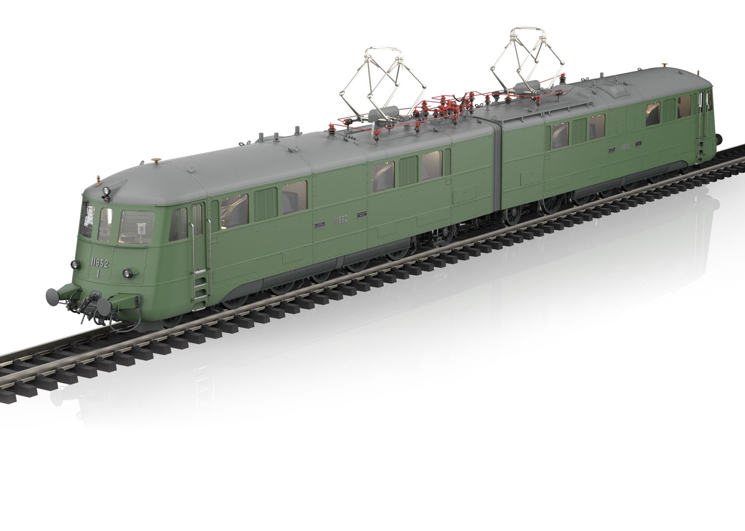LT: 10/2026! LIMITIERT Messingbauweise. DCC-/mfx-Decoder mit 32 Funktionen. Motorisch heb- und senkbare Stromabnehmer. Führerstands-, Fahrpult- und Maschinenraumbeleuchtung. LüP 106 cm