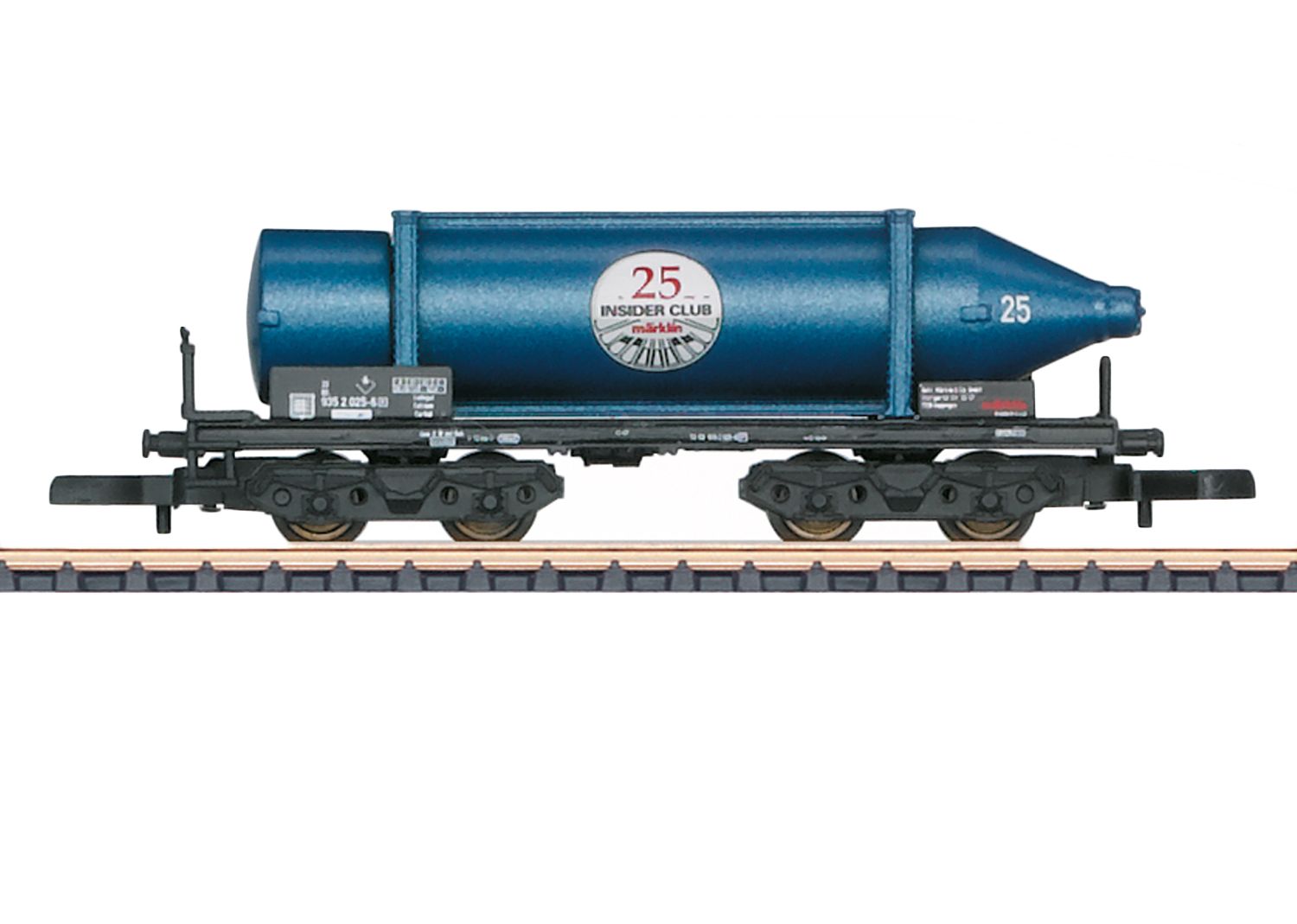Carbidflasche bedruckt mit dem Insider-Logo und Beschriftung eines Privatwagens. Länge über Puffer 56 mm. LT: I/Q.2021