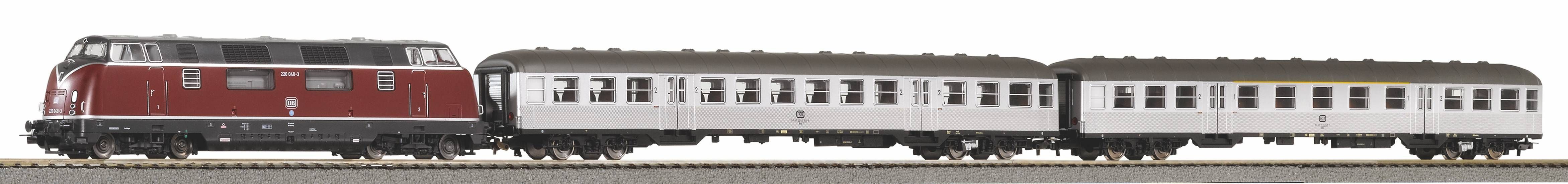 Aus Startset 59018 verpackt in Styroeinsatz! Personenzug der DB in Epoche IV: 1 x Diesellok BR 220 mit DCC-Digital-Decoder und 2 x Silberlinge.