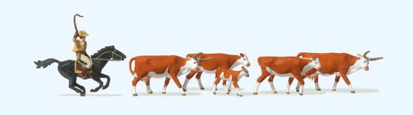 10159 Preiser - Langhornrinder, Cowby zu Pfer - Spur H0