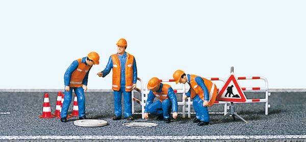 10445 Preiser - Kanalarbeiter, Absperrung, Ka - Spur H0