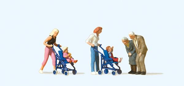 10493 Preiser - M�tter. Kinder im Kinderwagen - Spur H0