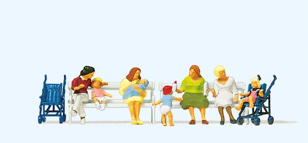 10522 Preiser - Sitzende Frauen, Kinderwagen, - Spur H0