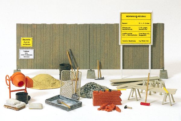 17177 Preiser - Betonmischer, Bauzaun, Werkze - Spur H0