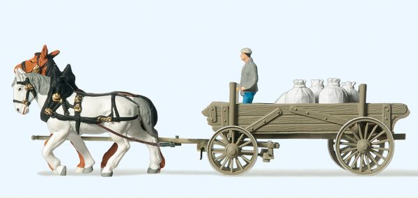 30470 Preiser - Gespann - Bauernwagen mit Mehls�cken - Spur H0